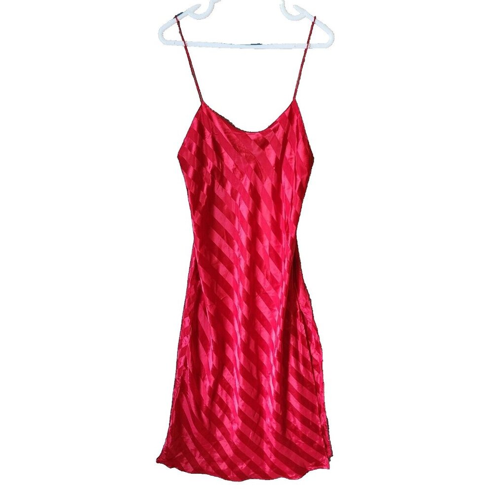 Vtg Gold Label Victorias Secret Sleeveless Long Satin Nightgown Red Striped Sz M